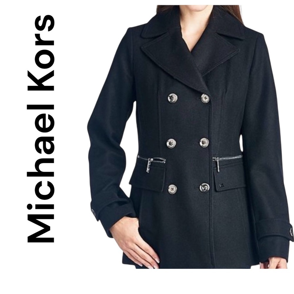 Michael Kors Gray Wool Blend Peacoat Jacket Women’s Size M Double Breasted